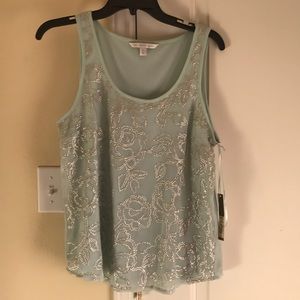 Mint/gold flowy tank NEW WITH TAGS